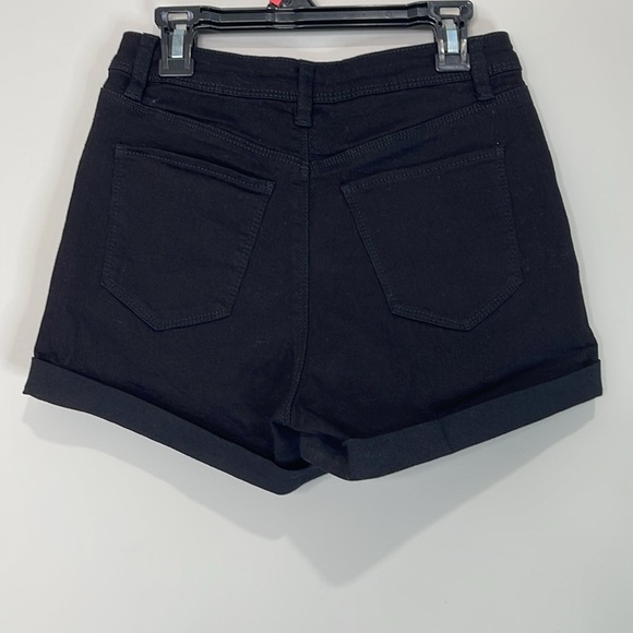 Shein Black Roll Up Denim Shorts Mid Rise Cotton Stretch Size 26 - Picture 6 of 10